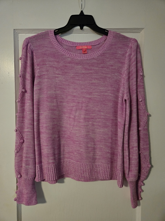 Lilly Pulitzer Sweaters - Lilly Pulitzer Pink Lavender Crewneck Sweater with Sleeve Button Detail